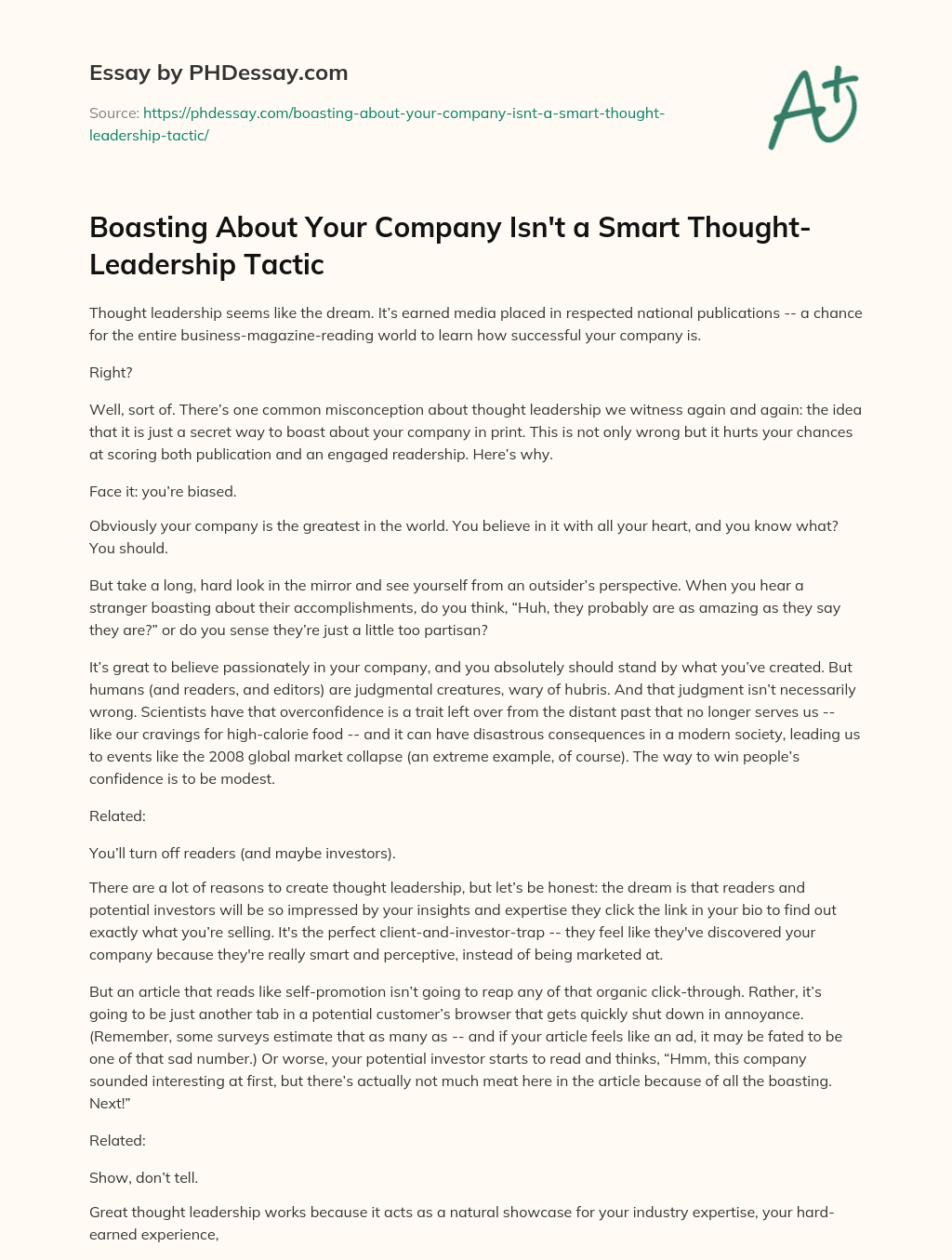 Boasting About Your Company Isn’t a Smart Thought-Leadership Tactic essay