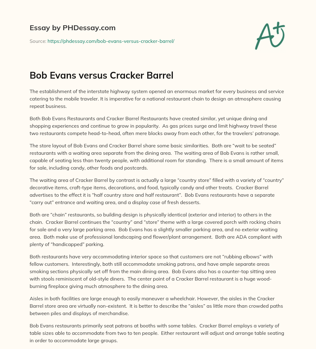 Bob Evans versus Cracker Barrel essay