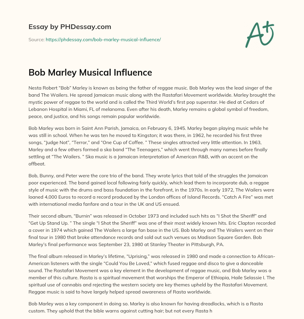 Bob Marley Musical Influence essay