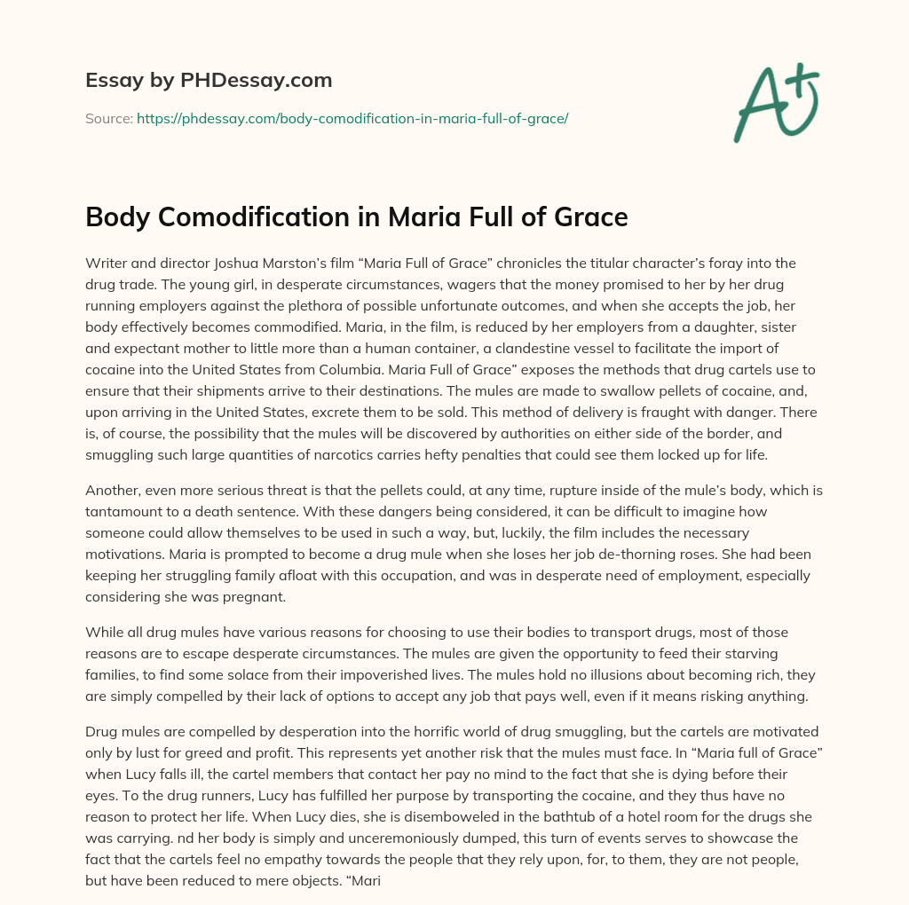 Body Comodification in Maria Full of Grace essay