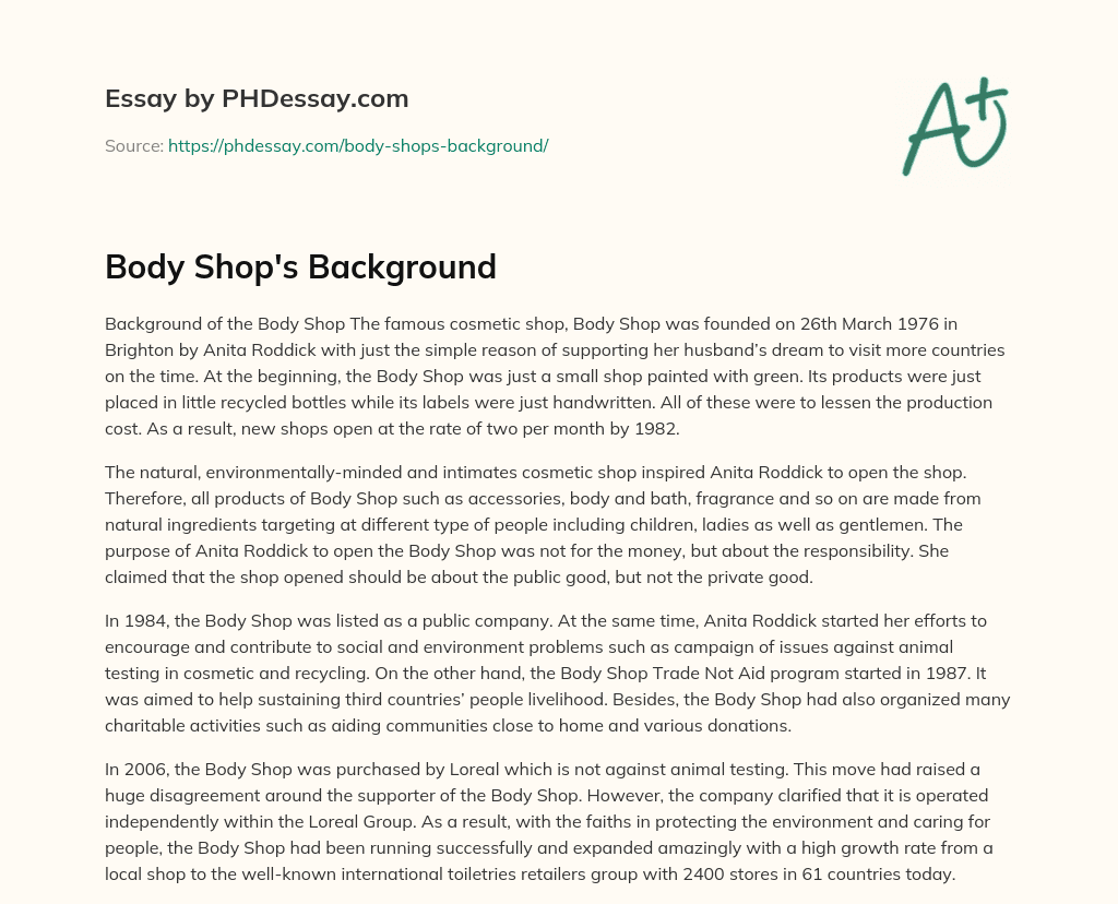 Body Shop’s Background essay