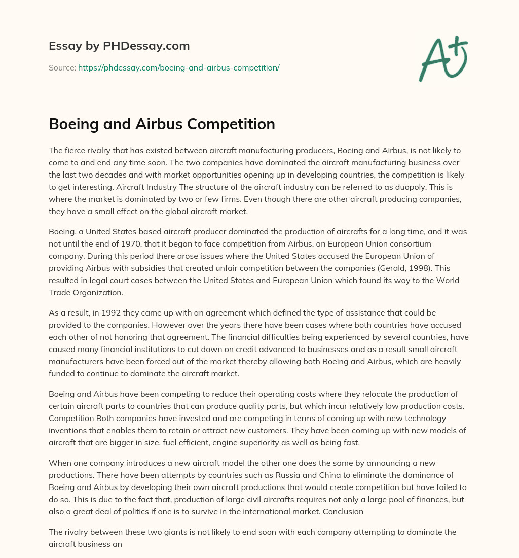 Boeing and Airbus Competition essay