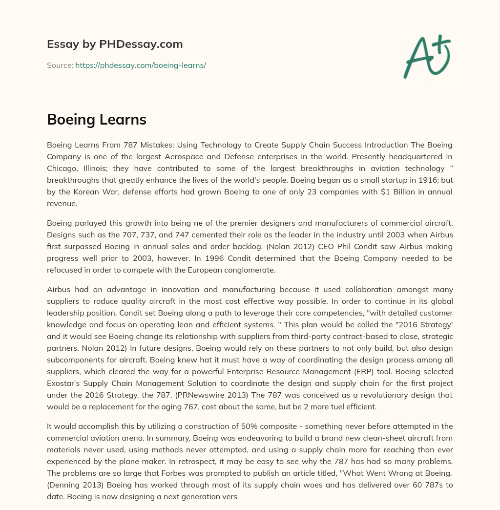Boeing Learns essay