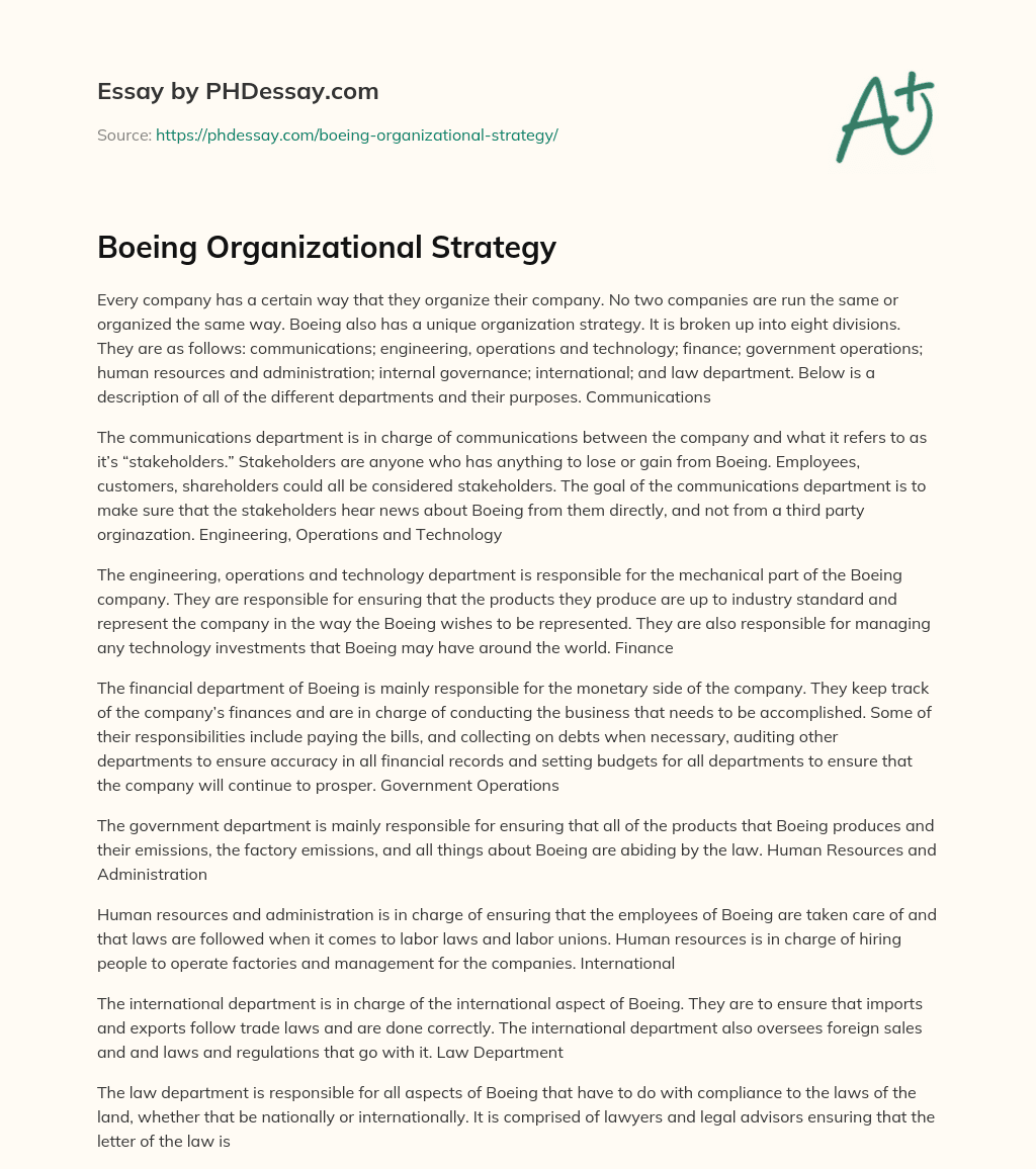 Boeing Organizational Strategy essay