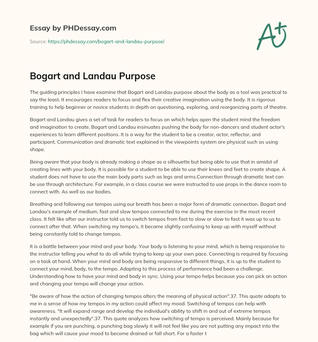 Bogart and Landau Purpose essay