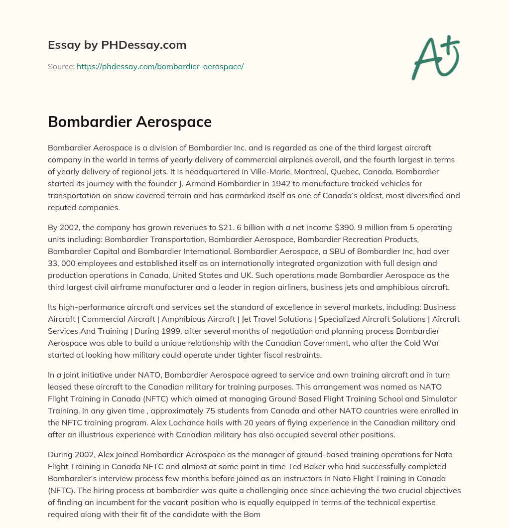 Bombardier Aerospace essay