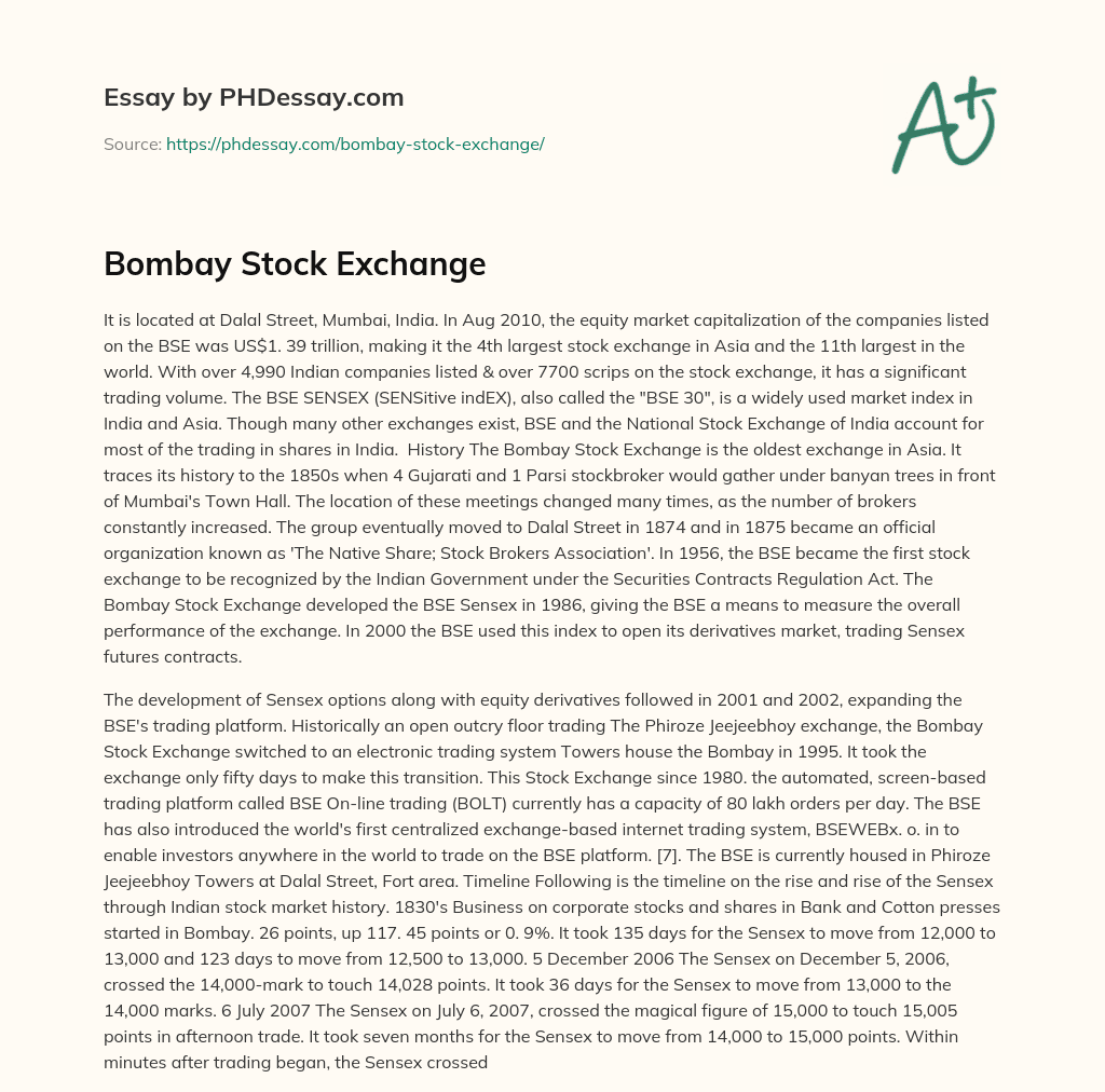 Bombay Stock Exchange essay