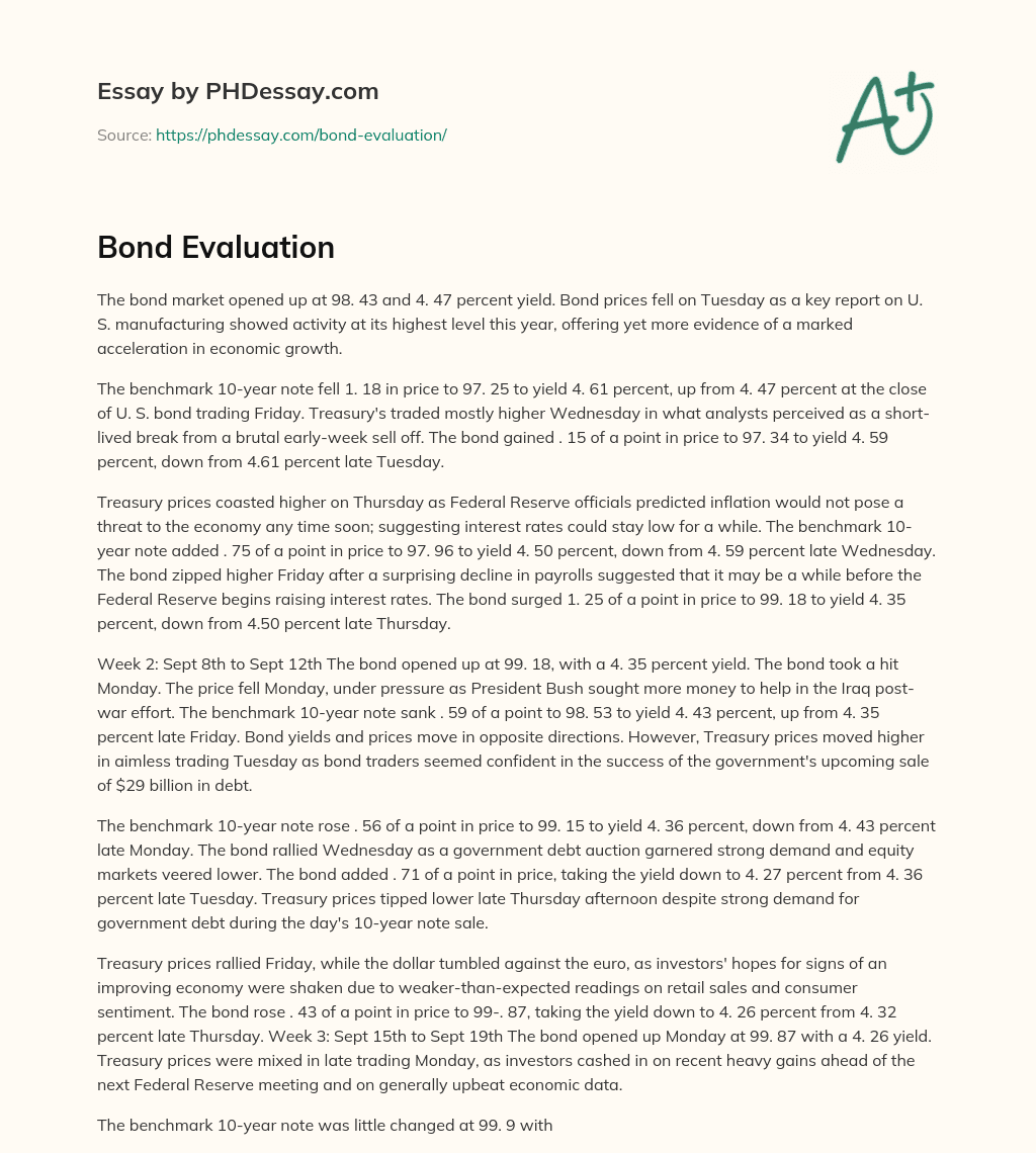 Bond Evaluation essay