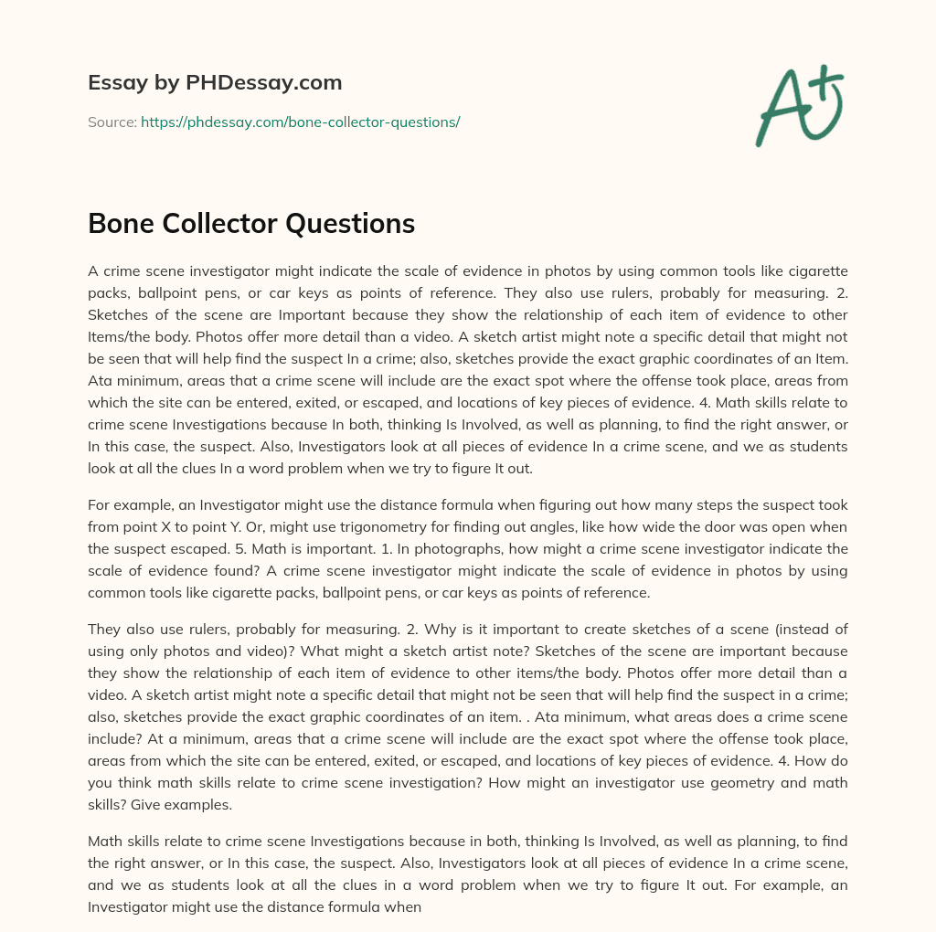 Bone Collector Questions essay