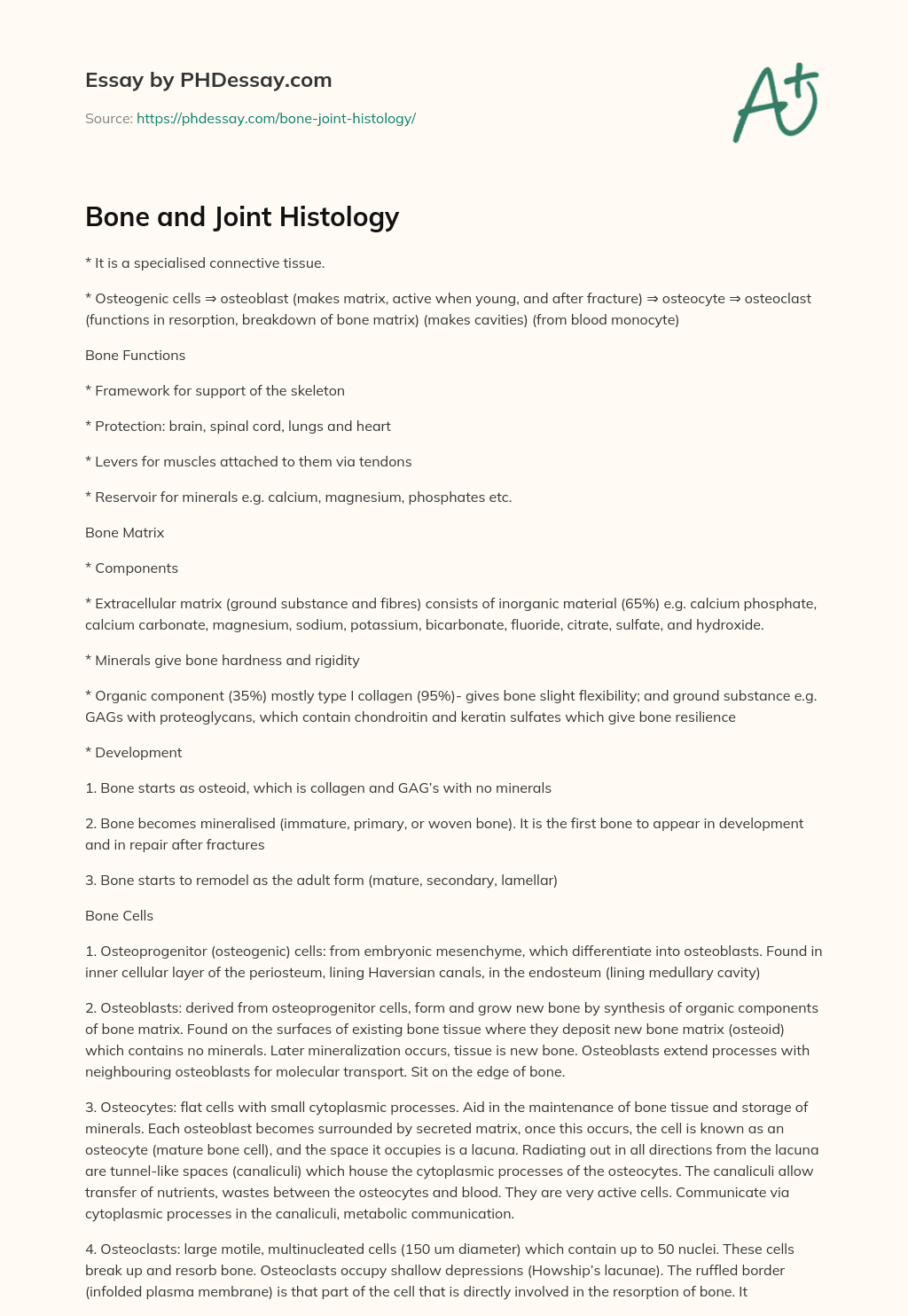 Bone and Joint Histology essay