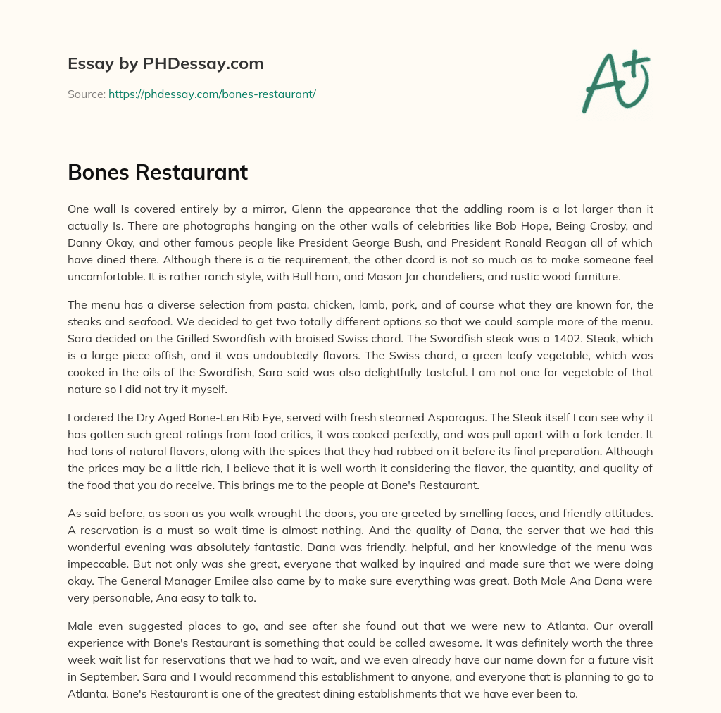 Bones Restaurant essay