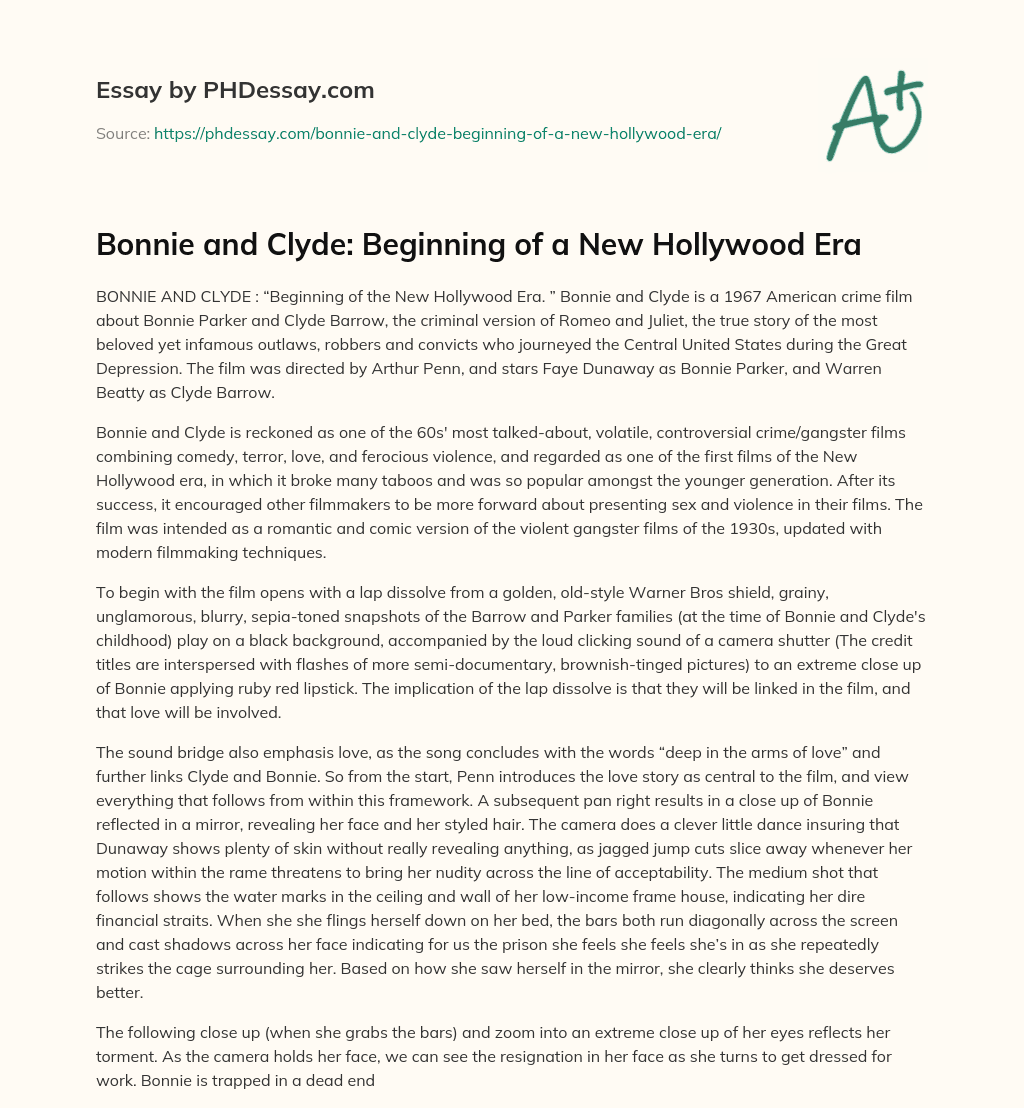 Bonnie and Clyde: Beginning of a New Hollywood Era essay