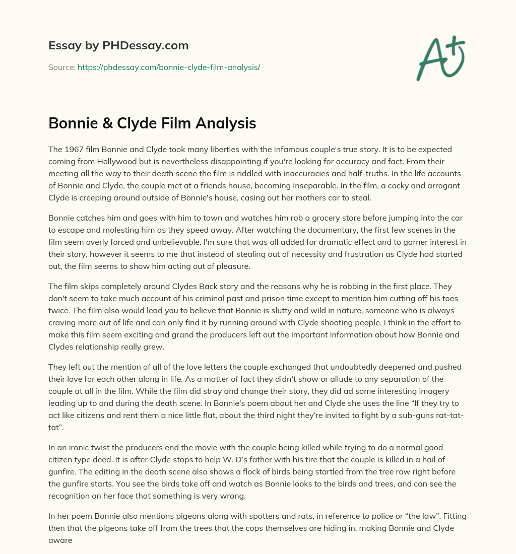 Bonnie & Clyde Film Analysis essay