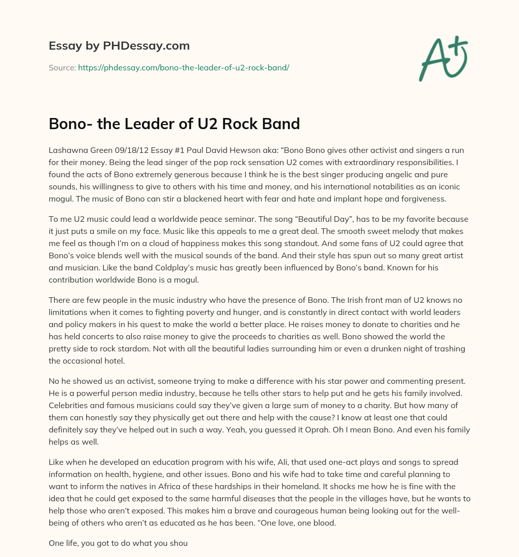 Bono- the Leader of U2 Rock Band essay