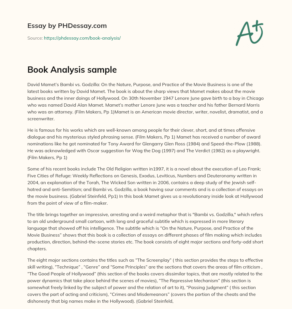 Book Analysis sample essay
