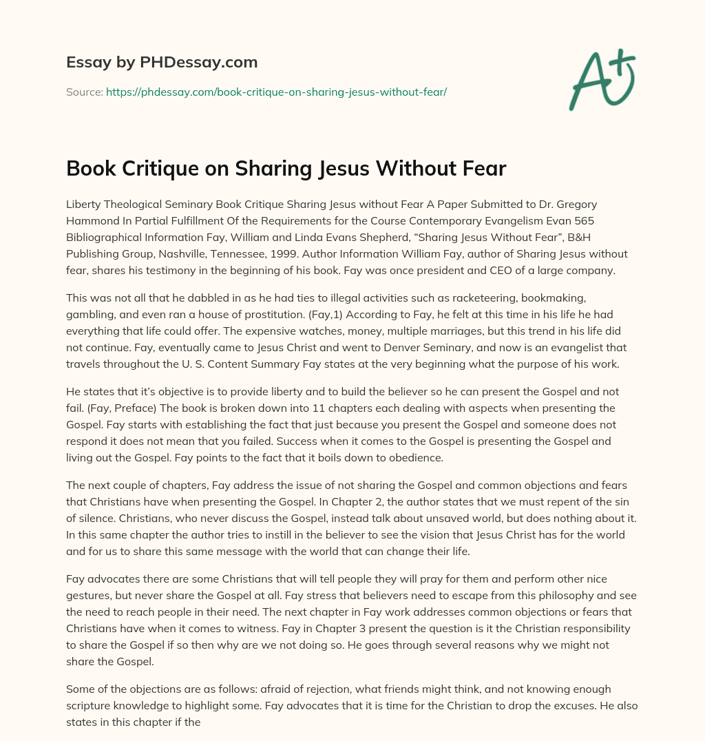 Book Critique on Sharing Jesus Without Fear essay