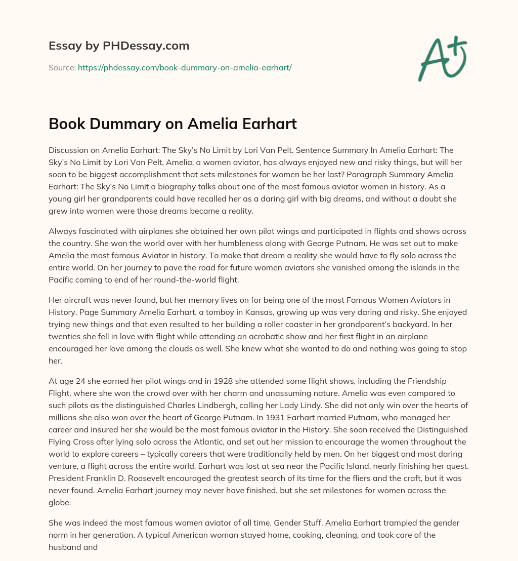 Book Dummary on Amelia Earhart essay