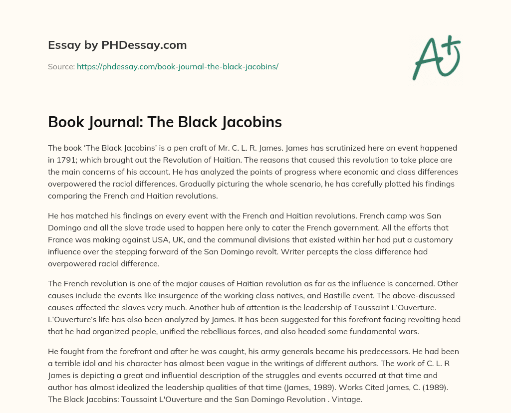 Book Journal: The Black Jacobins essay