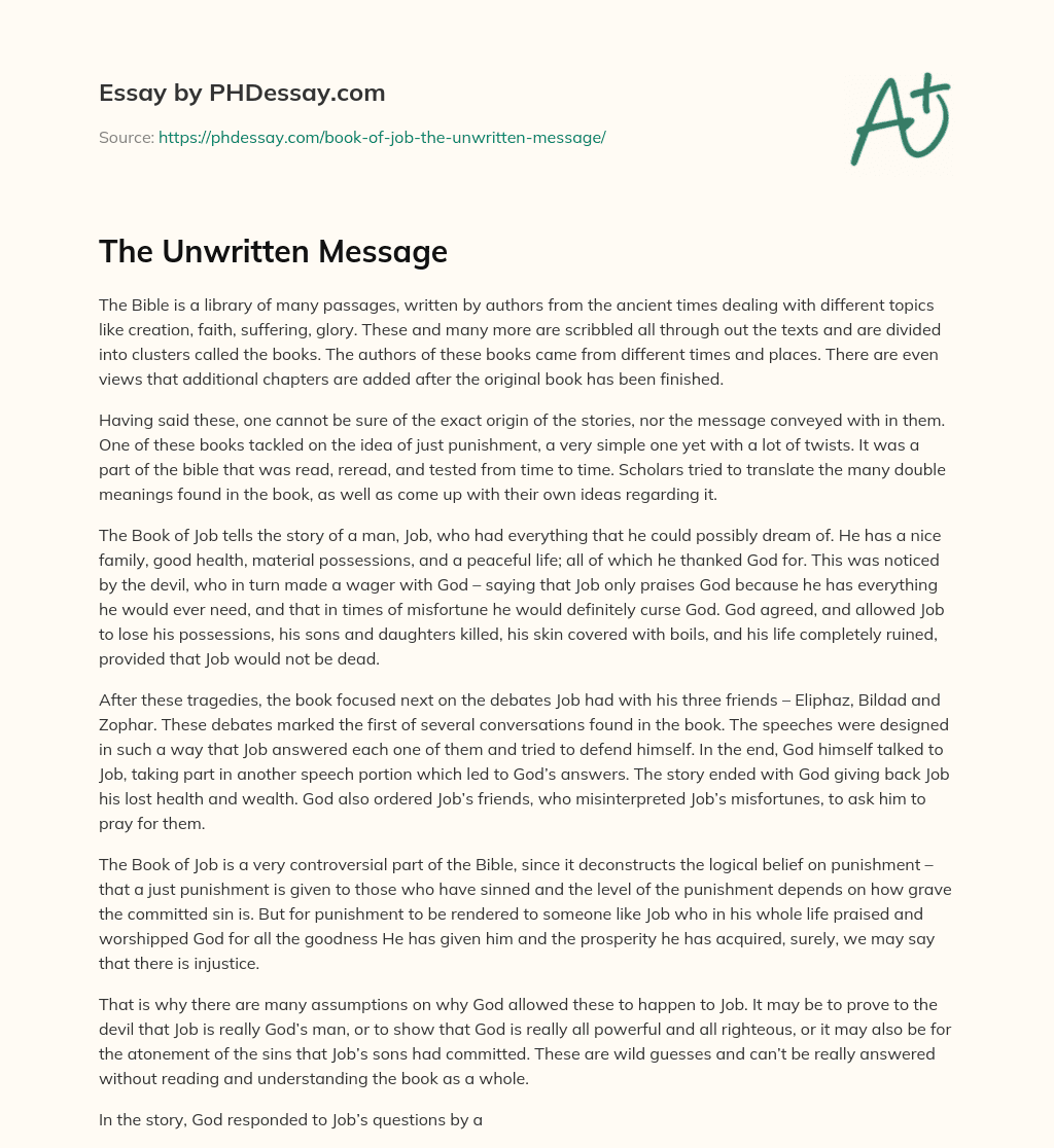 The Unwritten Message essay