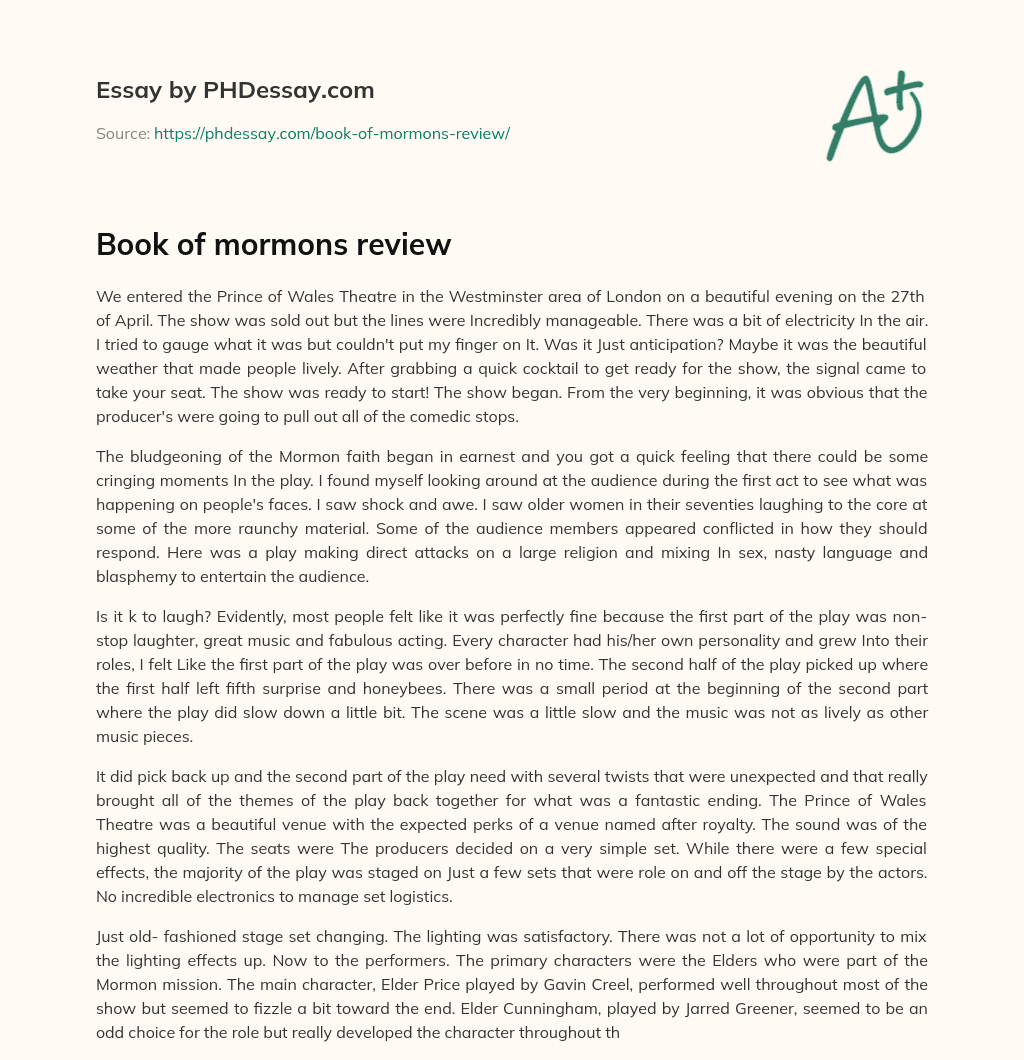 Book of mormons review essay