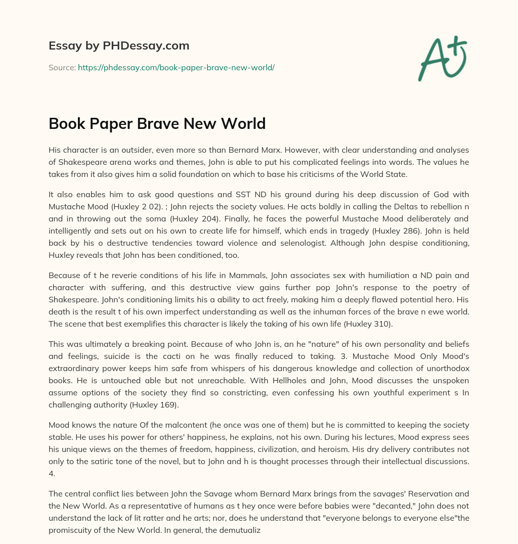 Book Paper Brave New World essay