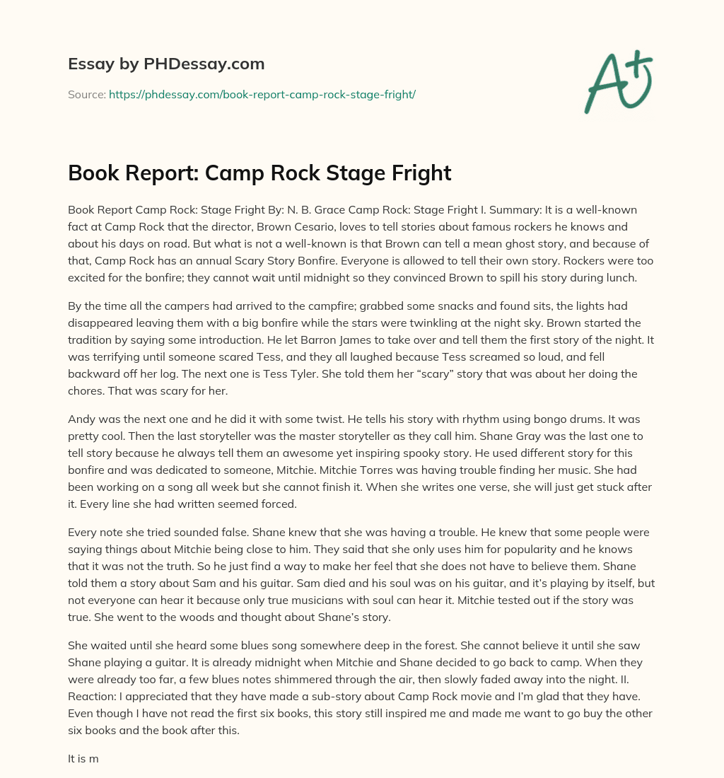 Book Report: Camp Rock Stage Fright essay
