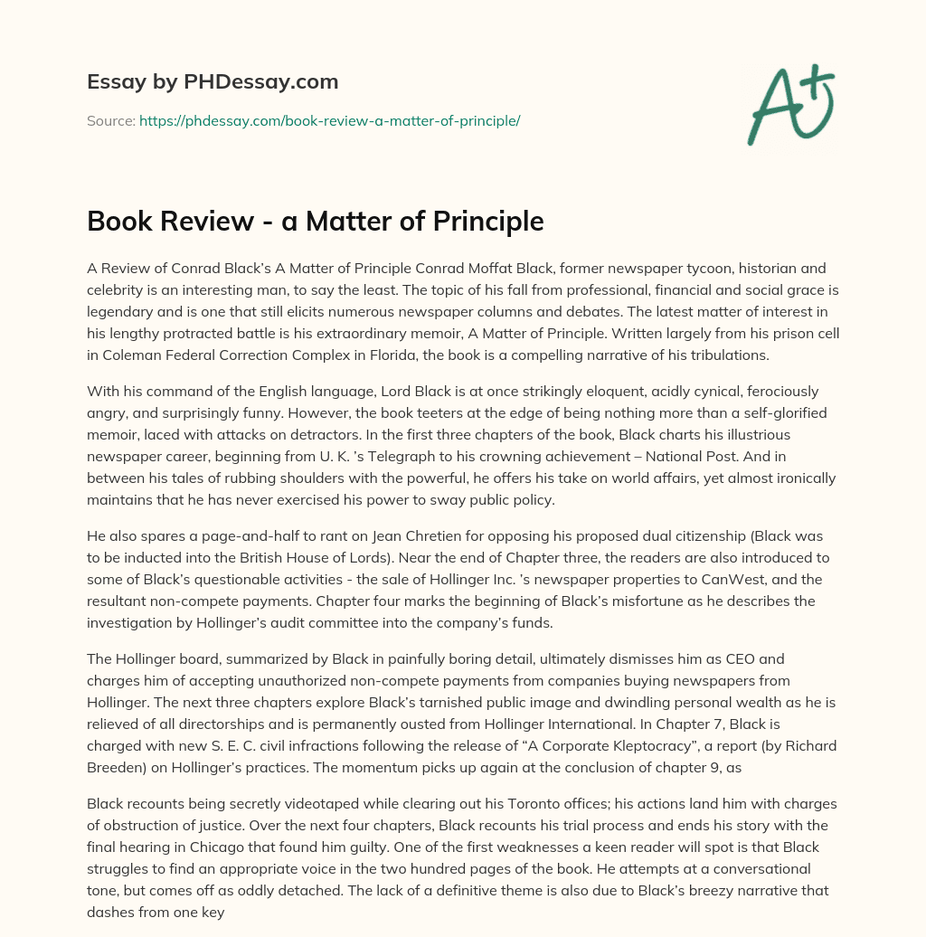Book Review – a Matter of Principle essay