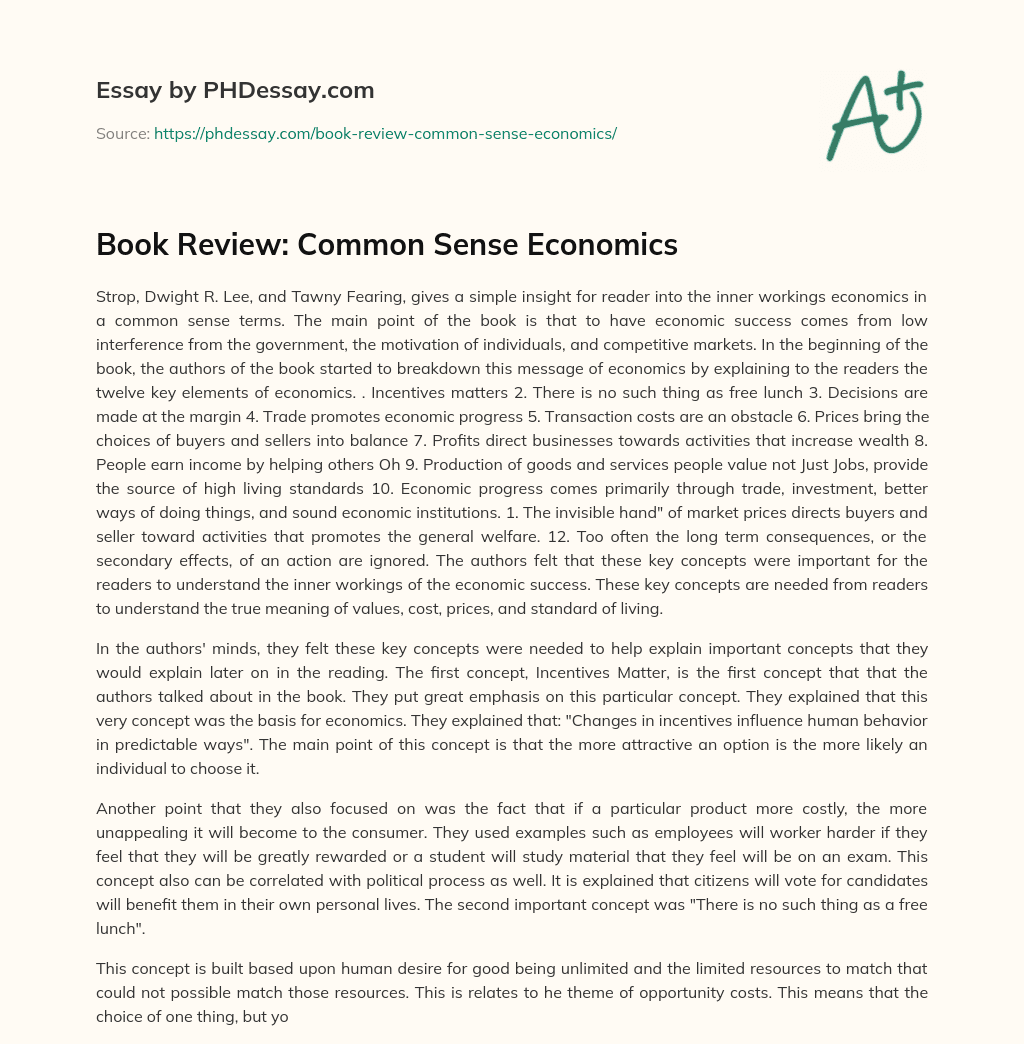 Book Review: Common Sense Economics essay