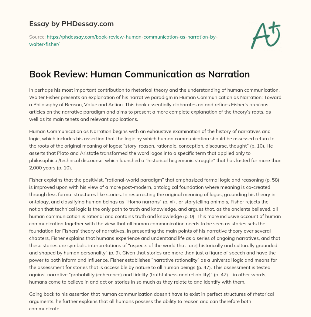 Book Review: Human Communication as Narration essay