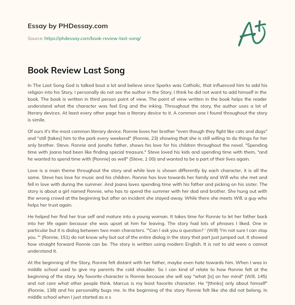 Book Review Last Song essay