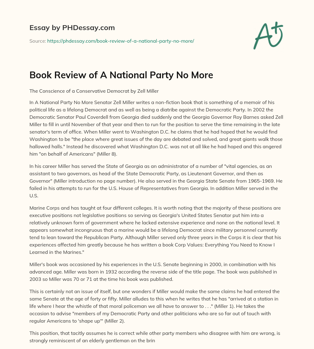 Book Review of A National Party No More essay