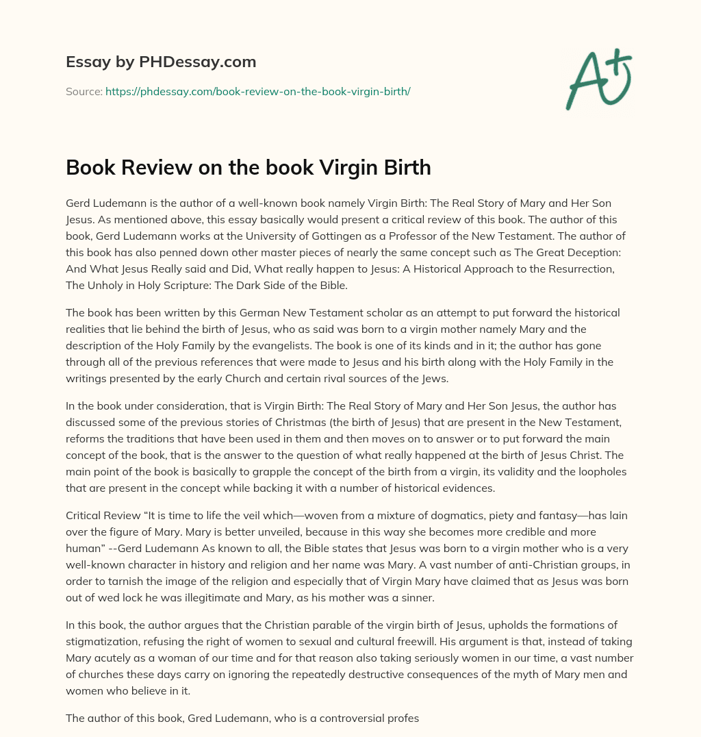 Book Review on the book Virgin Birth essay
