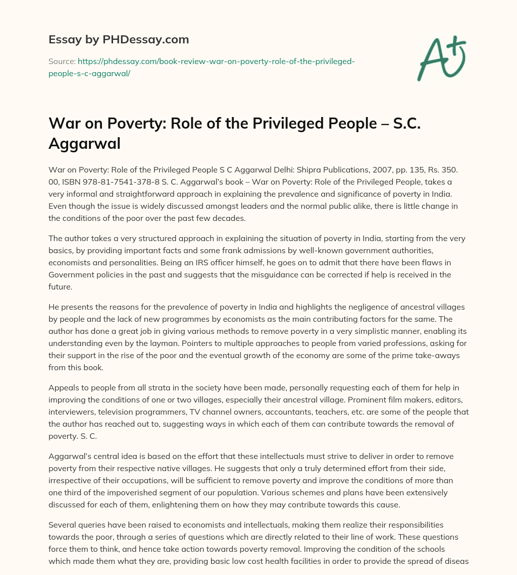 War on Poverty: Role of the Privileged People – S.C. Aggarwal essay