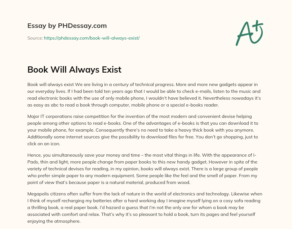 Book Will Always Exist essay