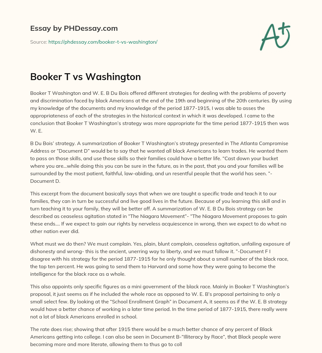 Booker T vs Washington essay