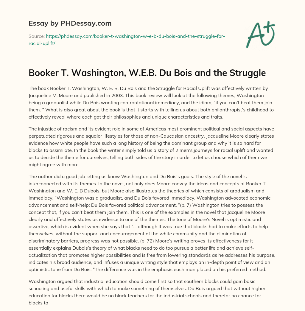 Booker T. Washington, W.E.B. Du Bois and the Struggle essay