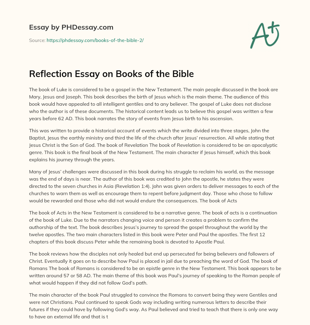 Reflection Essay on Books of the Bible essay