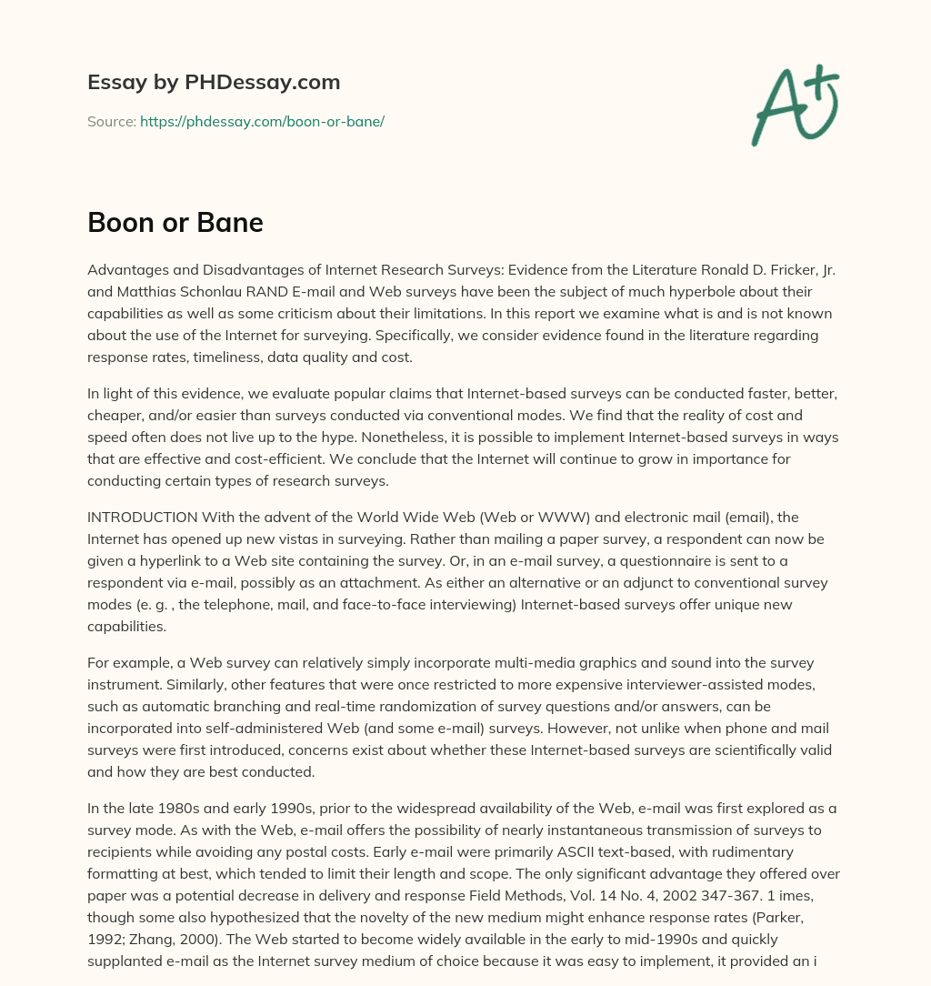 Boon or Bane essay