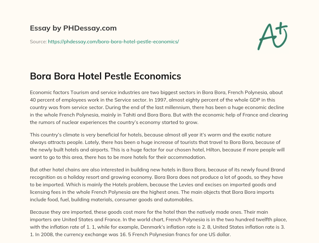 Bora Bora Hotel Pestle Economics essay