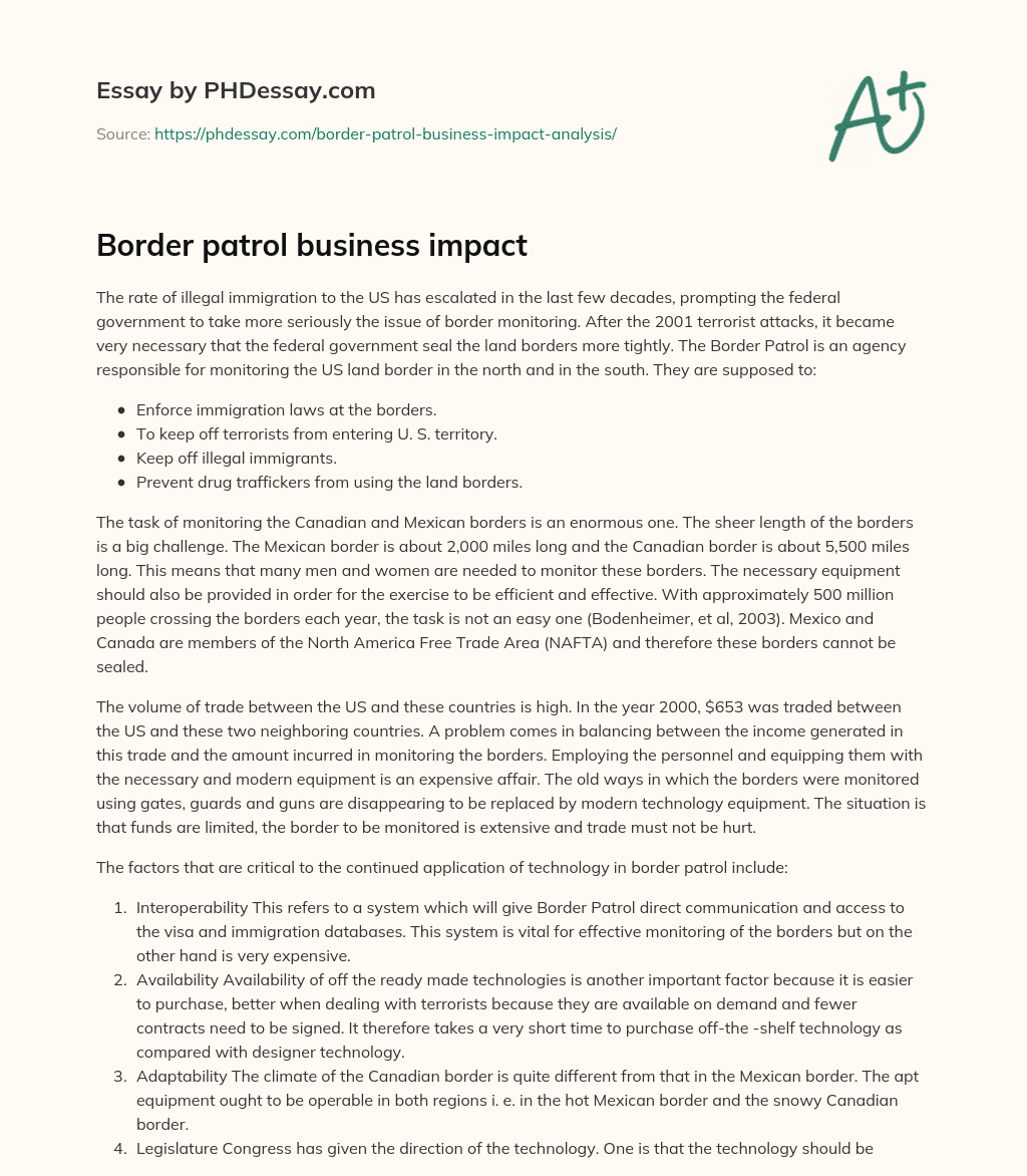 Border patrol business impact essay