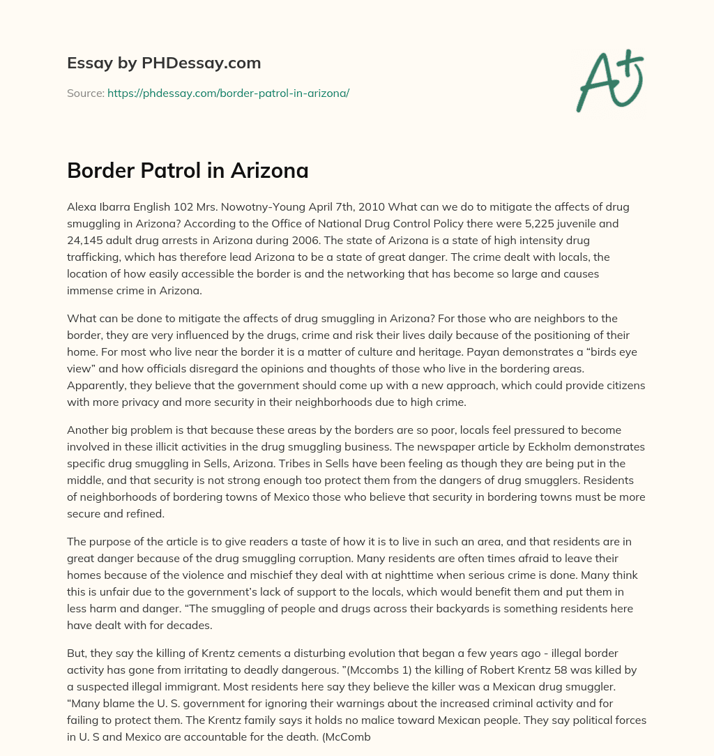 Border Patrol in Arizona essay