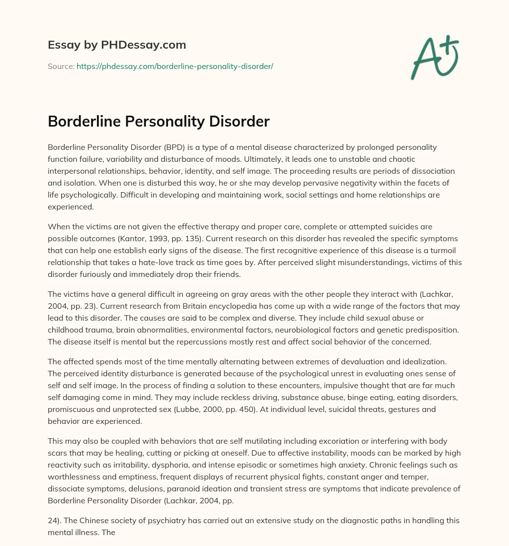 Borderline Personality Disorder essay