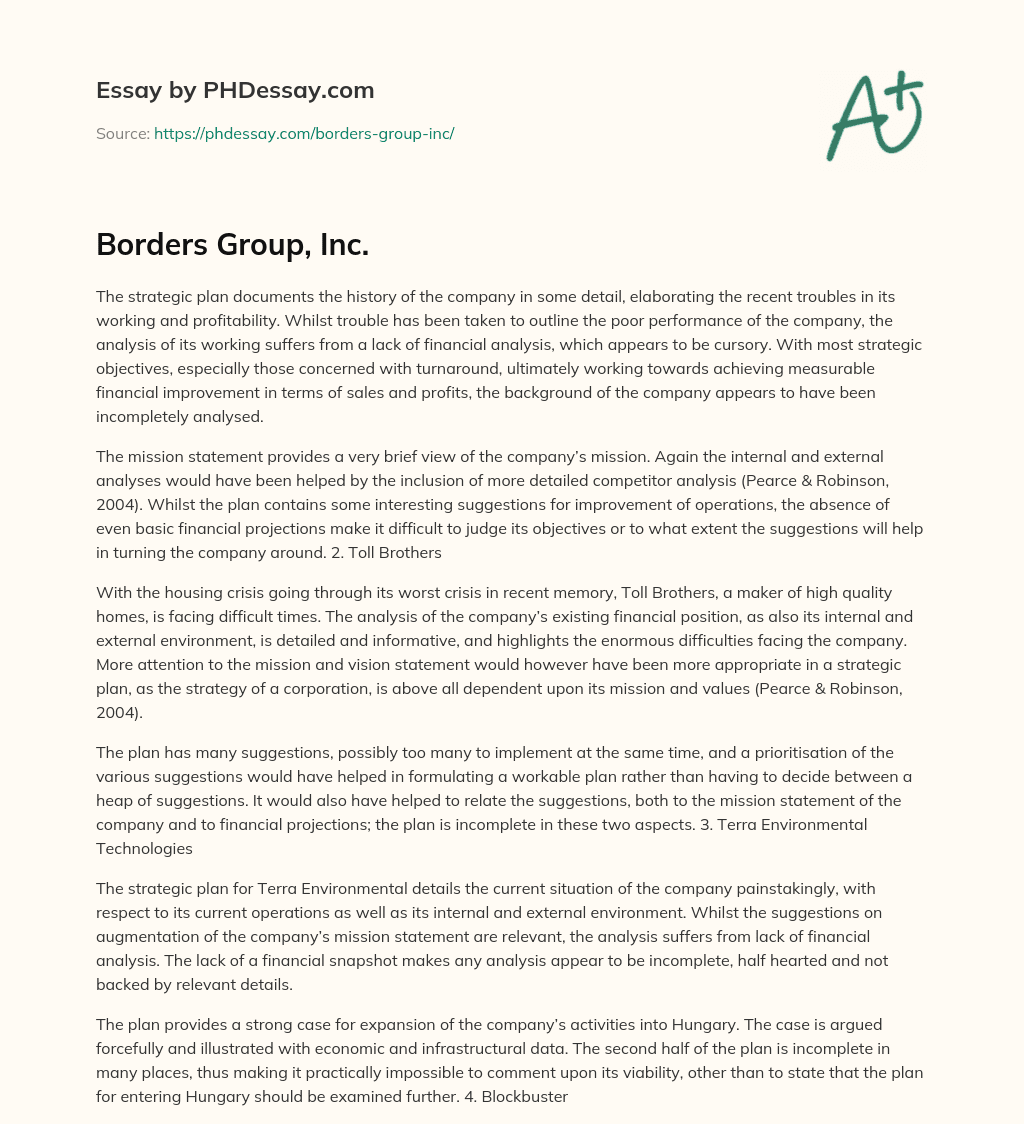 Borders Group, Inc. essay