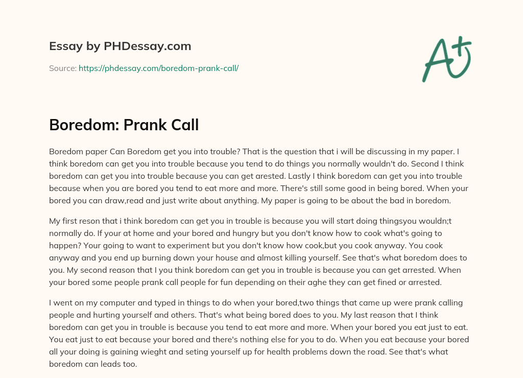 Boredom: Prank Call essay