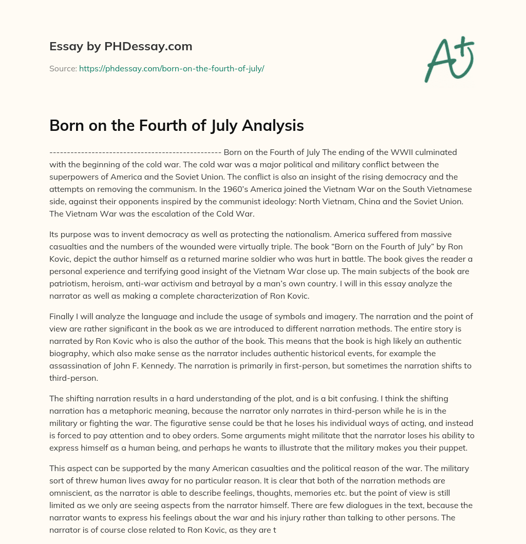 Born on the Fourth of July Analysis essay