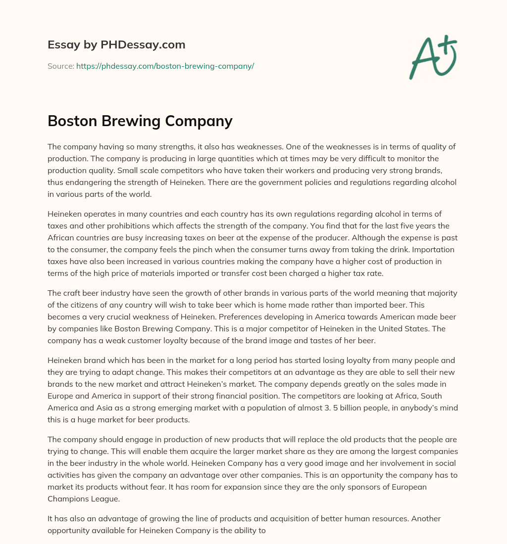 Boston Brewing Company essay