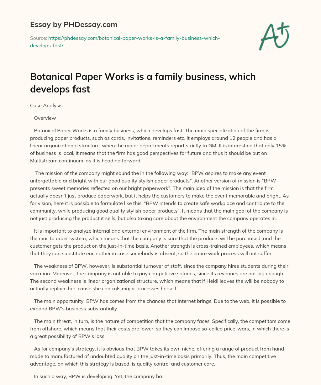 Botanical Paper Works is a family business, which develops fast essay