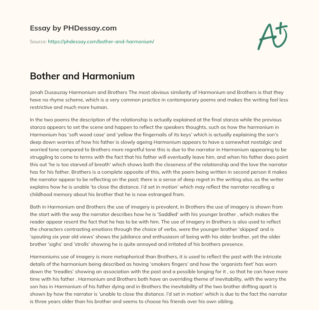 Bother and Harmonium essay