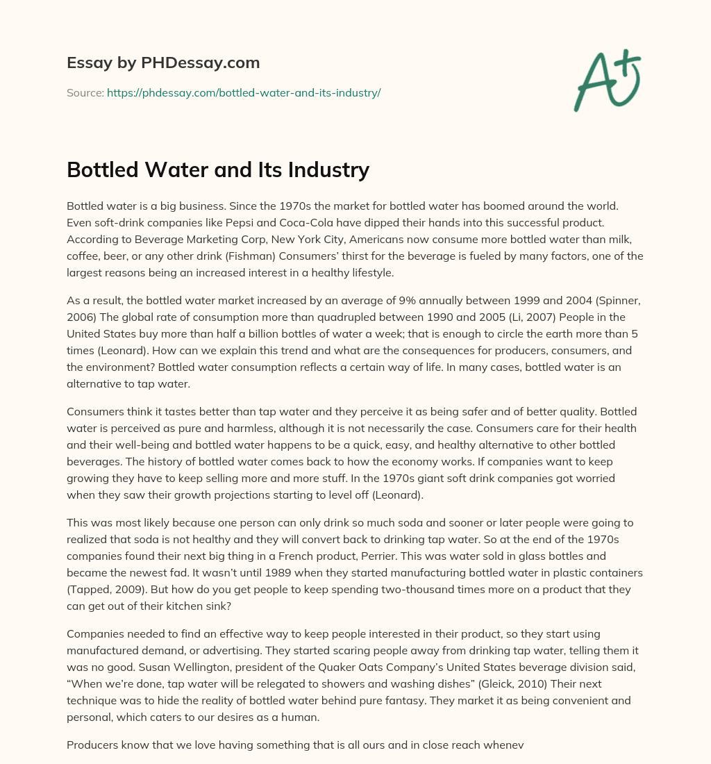 Bottled Water and Its Industry essay