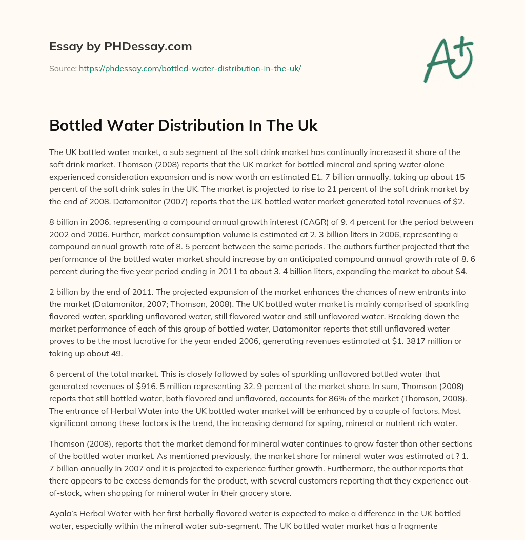 Bottled Water Distribution In The Uk essay